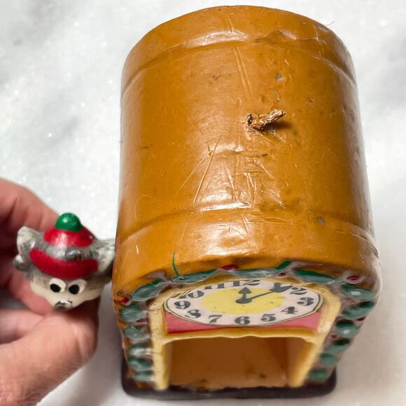 Vintage Jasco Snowy Holiday Shelters Candle Christmas Clock Mouse 2 in 1 READ - Picture 5 of 10